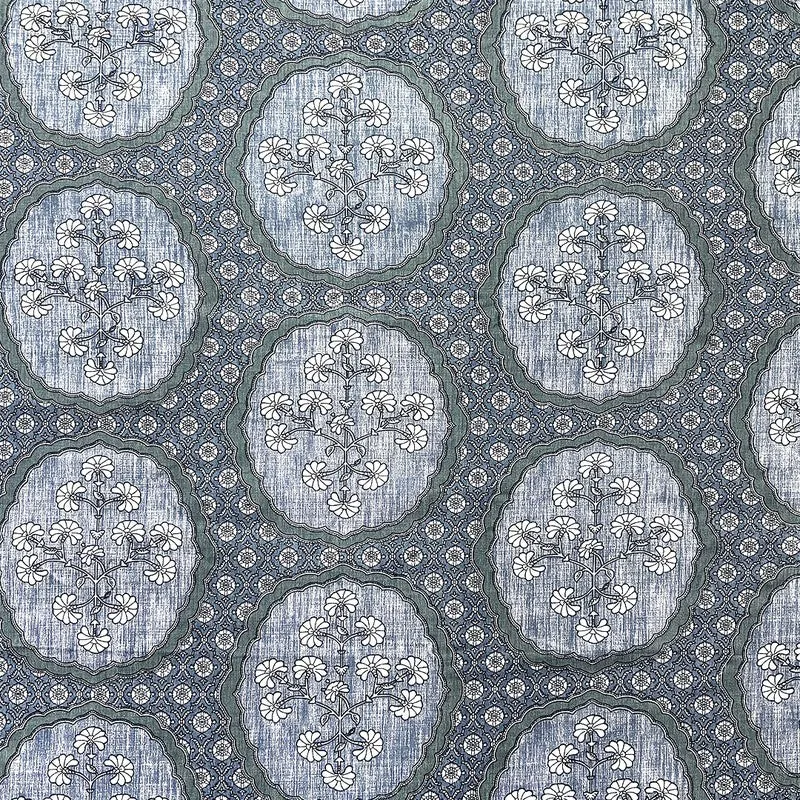 Close-up of blue dohar with floral medallion ethnic print