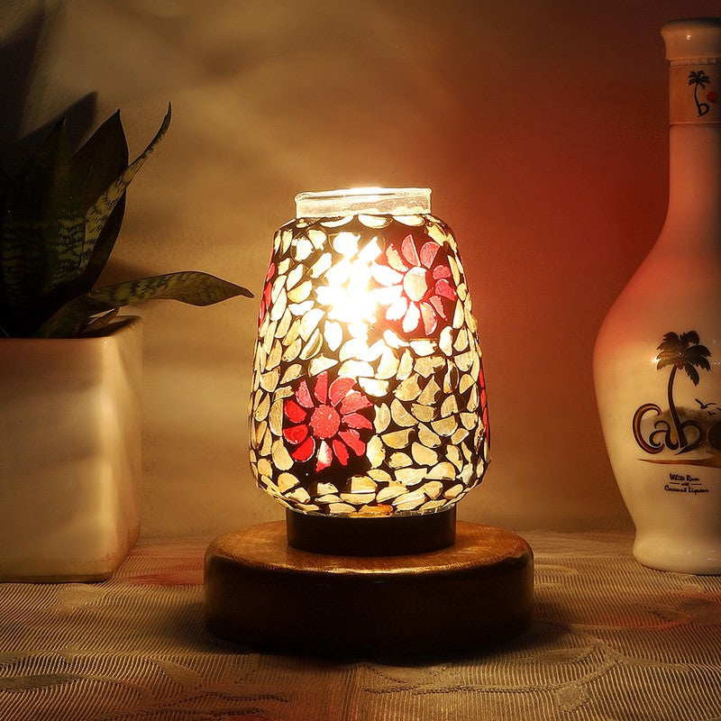 Huetrail Mosaic Glass Wooden Table Lamp With Base - Multicolor