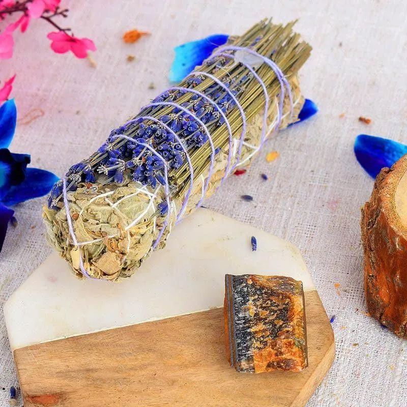 White Sage With Lavender And Tiger Eye Crystal Smudge Wand media 1