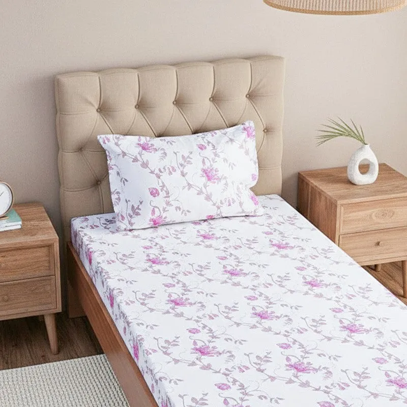 Catalina Floral Printed Cotton Bedsheet (Pink) - 180 TC media 3