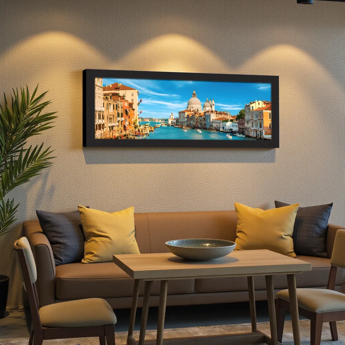 Aquarel Scenic Canal City Wall Art With Frame media 5