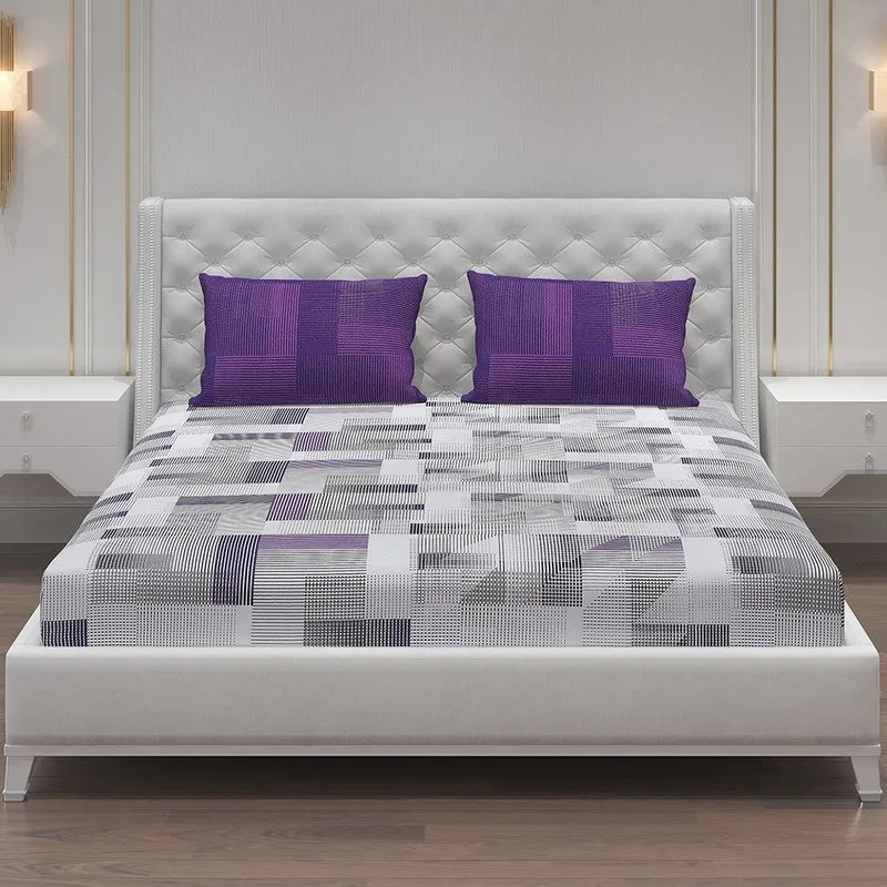 Monte Carlo Checkora Cotton Bedsheet (White,Purple) - 104 TC media 3