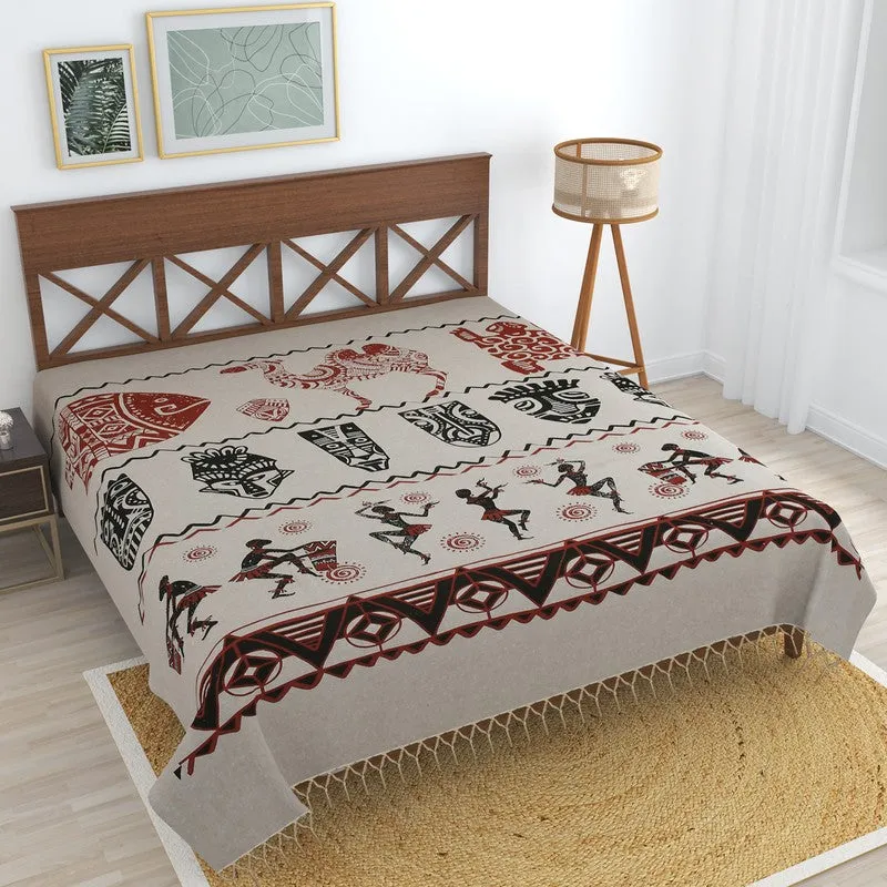 Crafterra Folkart Cotton Bedsheet (Grey) - 200 TC media 1