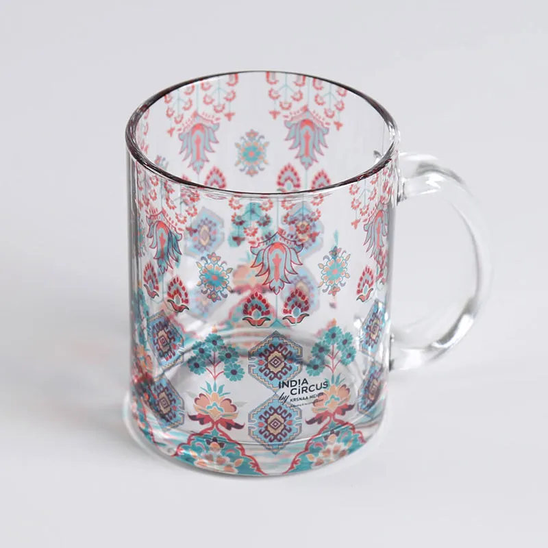 India Circus Petal Mist Glass Mug With Coaster (325 mL Each) - Four Piece Set media 5