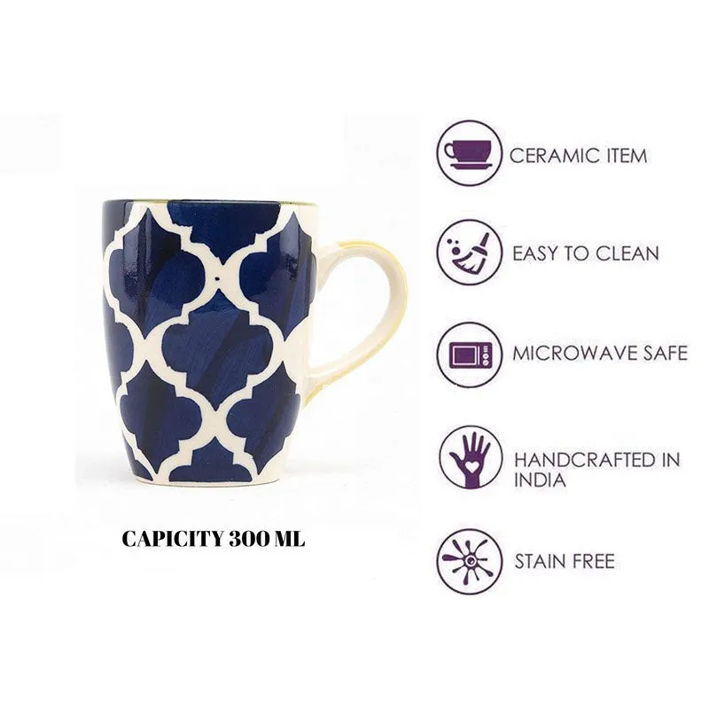 Ceramic Ceramic Coffee Mug (300 mL Each,Blue,Yellow) - Set Of Four media 6