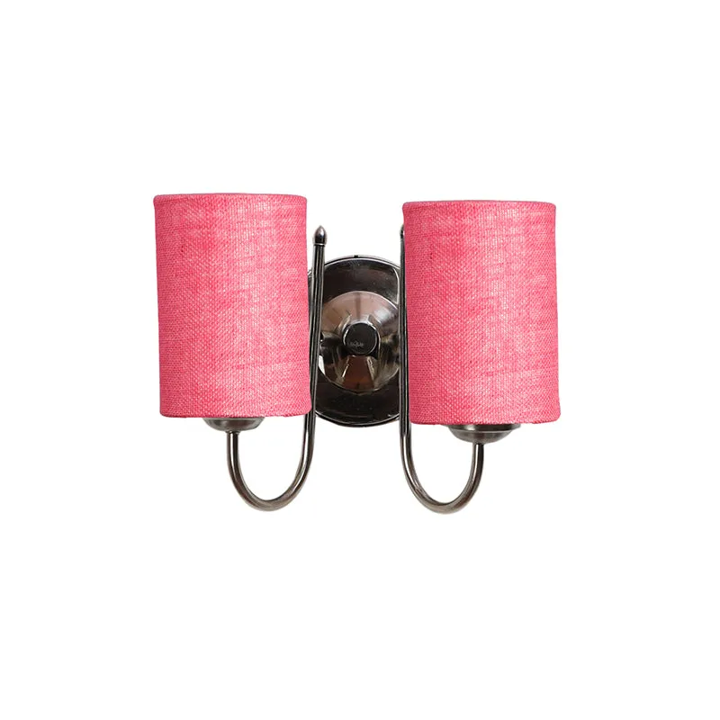 Veda Duo Cylindrical Fabric & Metal Wall Lamp - Pink media 4