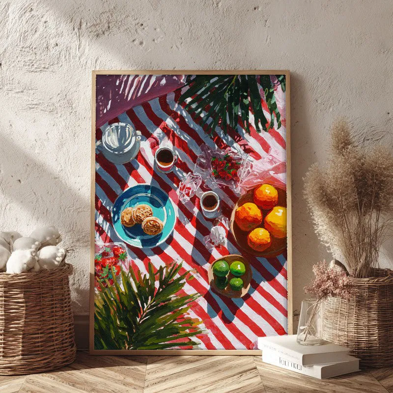 Sunny Table Canvas Wall Painting - Brown Frame media 3