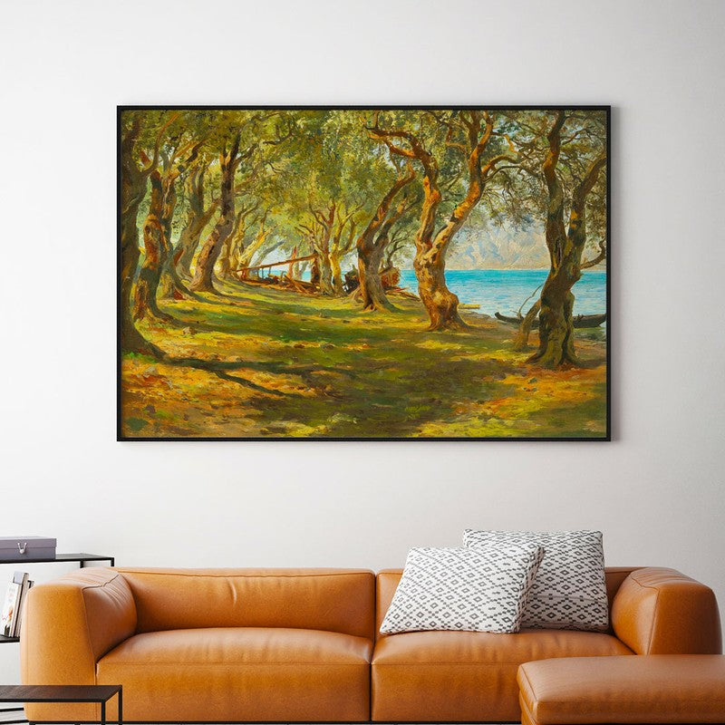 Traditional Indian Temple Complex Garden Painting - Black Frame