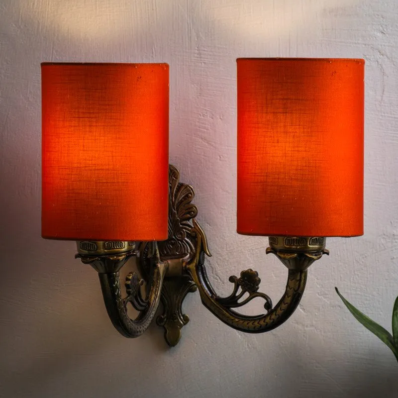 Vintage Cylindrical Duo Fabric & Metal Wall Lamp - Orange media 1
