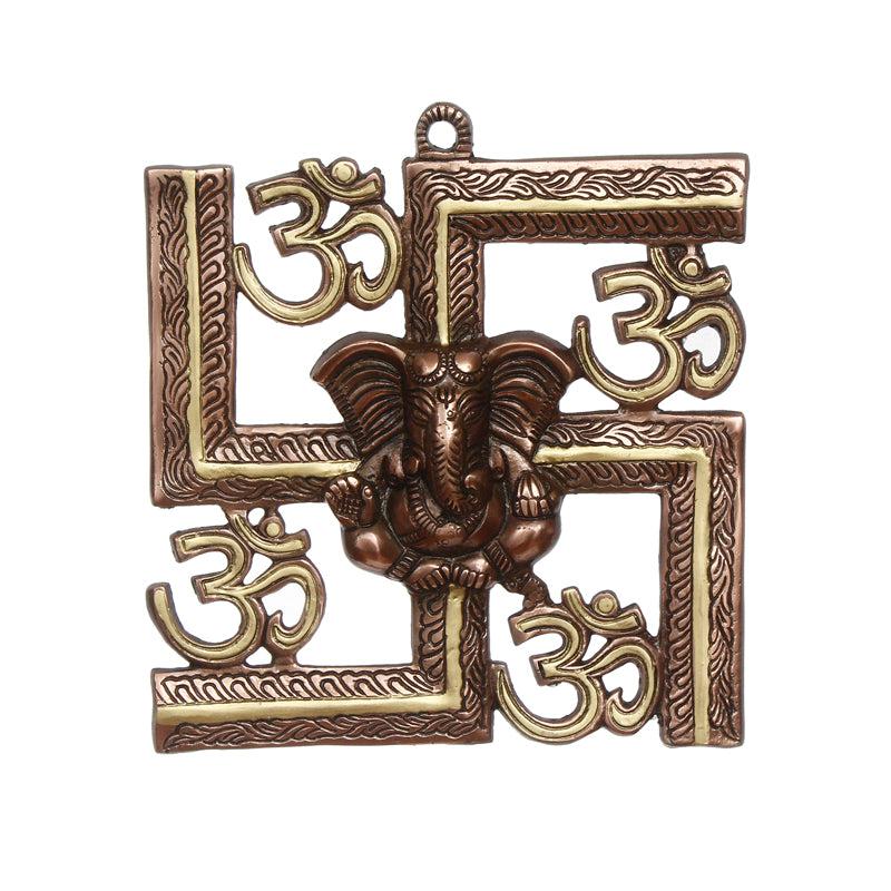 Swastika Om Religious Metal Wall Accent - Brown & Gold media 3