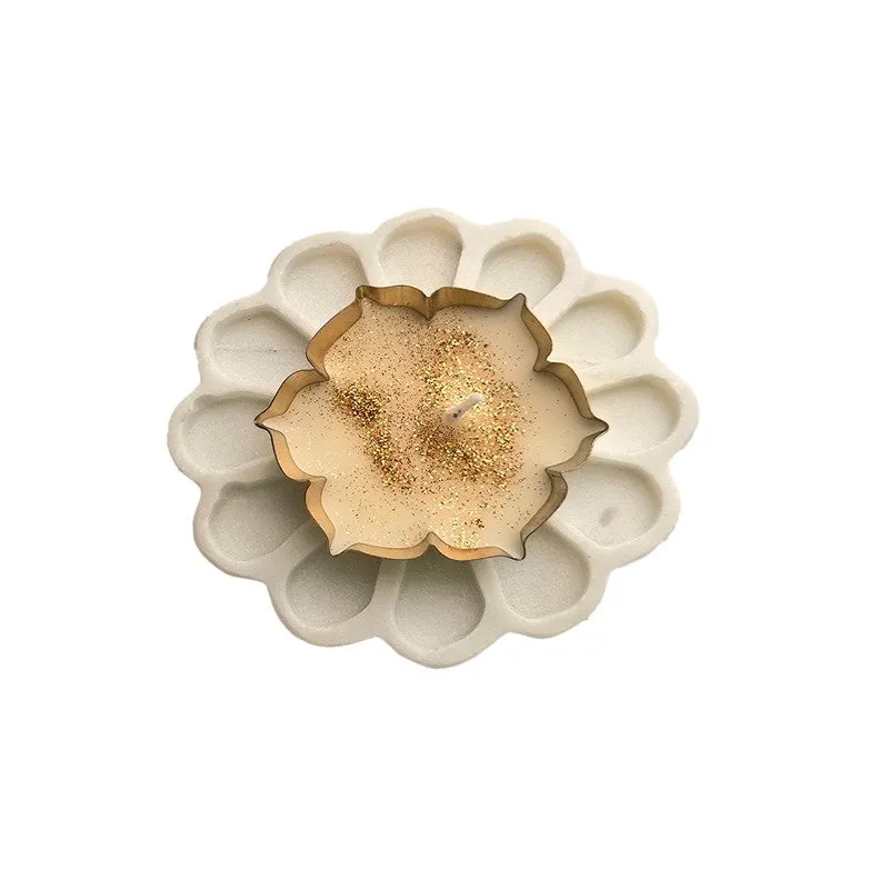 Golden Bloom Candle Holder with Marble Base media 3