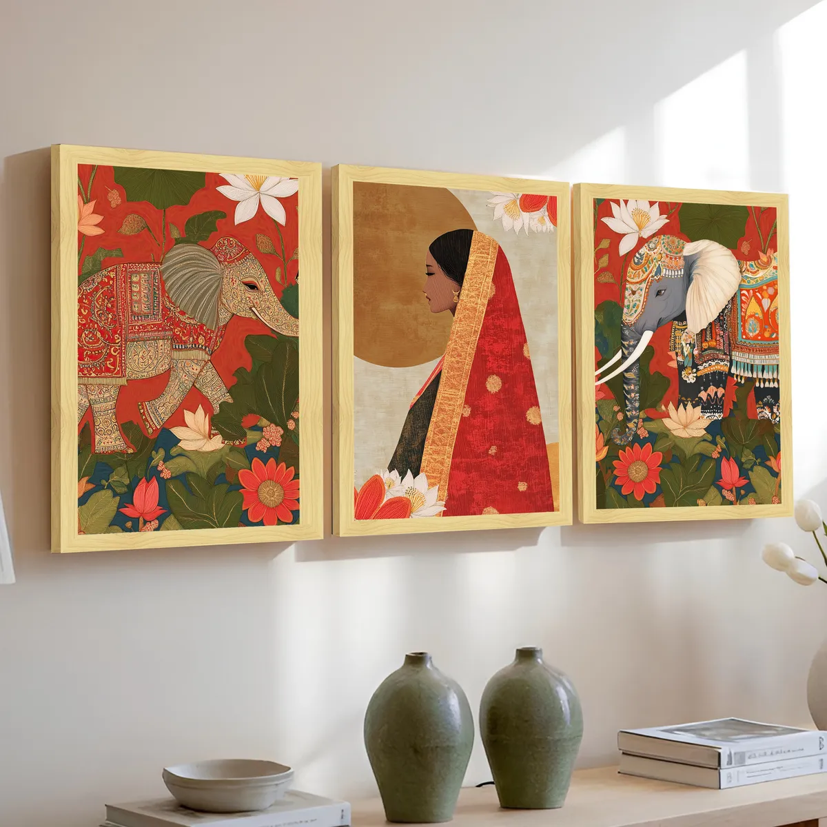 Gajraj & Grace Wall Paintings - Set Of Three media 3