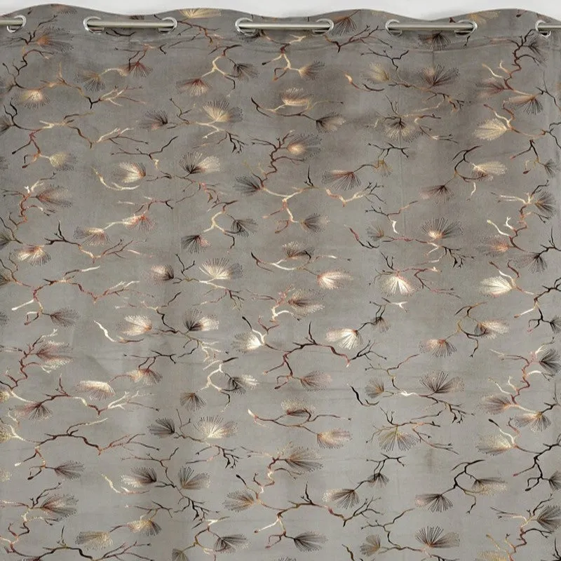 Soft Edge Printed Velvet Curtain - Grey,Gold media 4