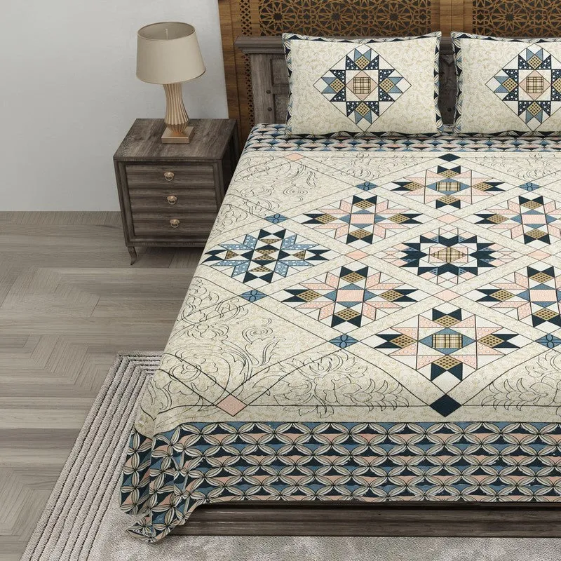 Nestar Cotton Bedsheet (Beige,Navy) - 240 TC media 3