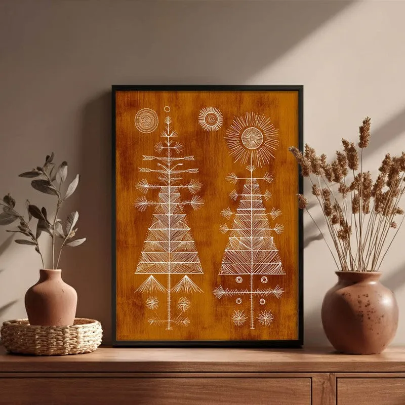 FolkHaven Warli Inspired Canvas Wall Painting With Black Frame media 6