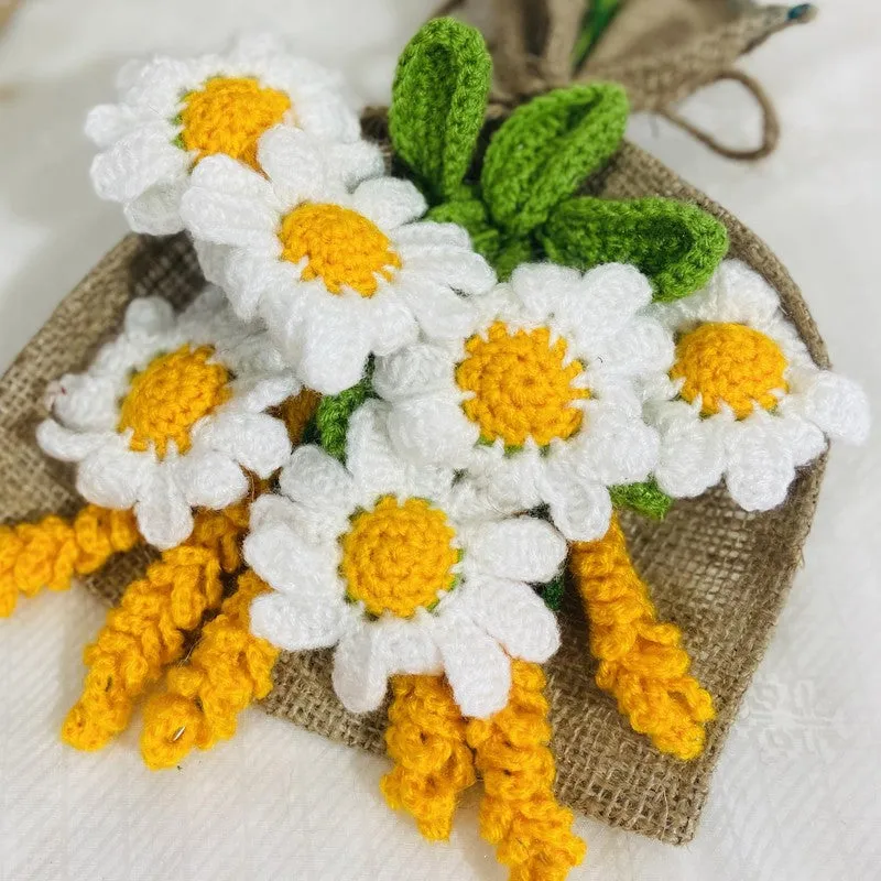 Crochet Handmade Sunflower & Tulip Bouquet (Yellow,White) - Set of Twelve media 6