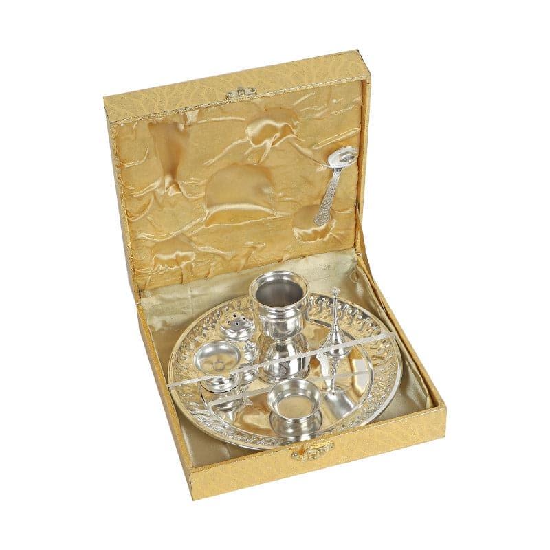 Silver Sacred Steel Pooja Thali Set - Seven Piece Set media 5