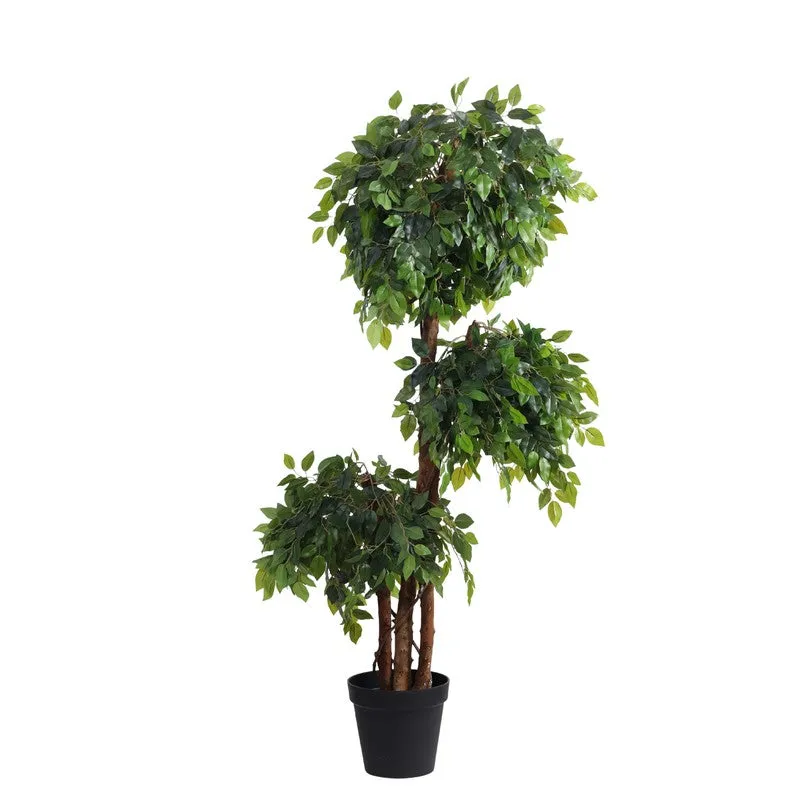 Artificial Green Ficus Bonsai With Black Plastic Pot - 5.5 ft media 3
