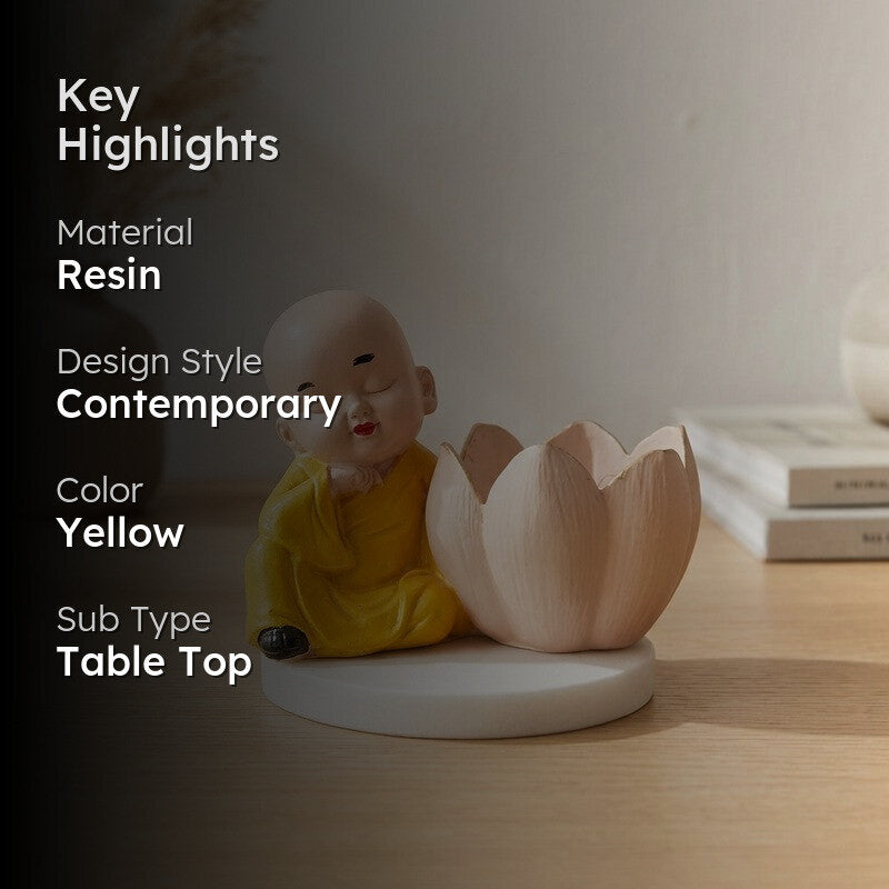 Buddha Monk Lotus Resin Tea Light Candle Holder - Yellow media 2