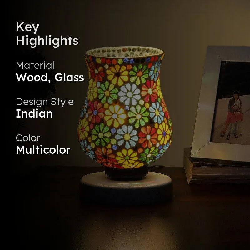 Sheenex Mosaic Glass Table Lamp With Wooden Base - Multicolor media 2