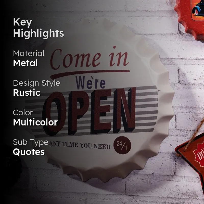 Come In We're Open Bottle Cap Metal Wall Accent media 2
