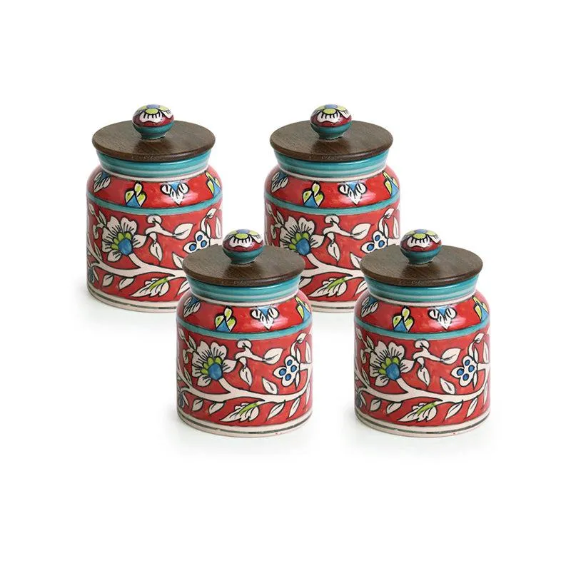 Rang-E-Gul Handpainted Ceramic Multi-Utility Jar (410 mL Each) - Set Of Four media 4