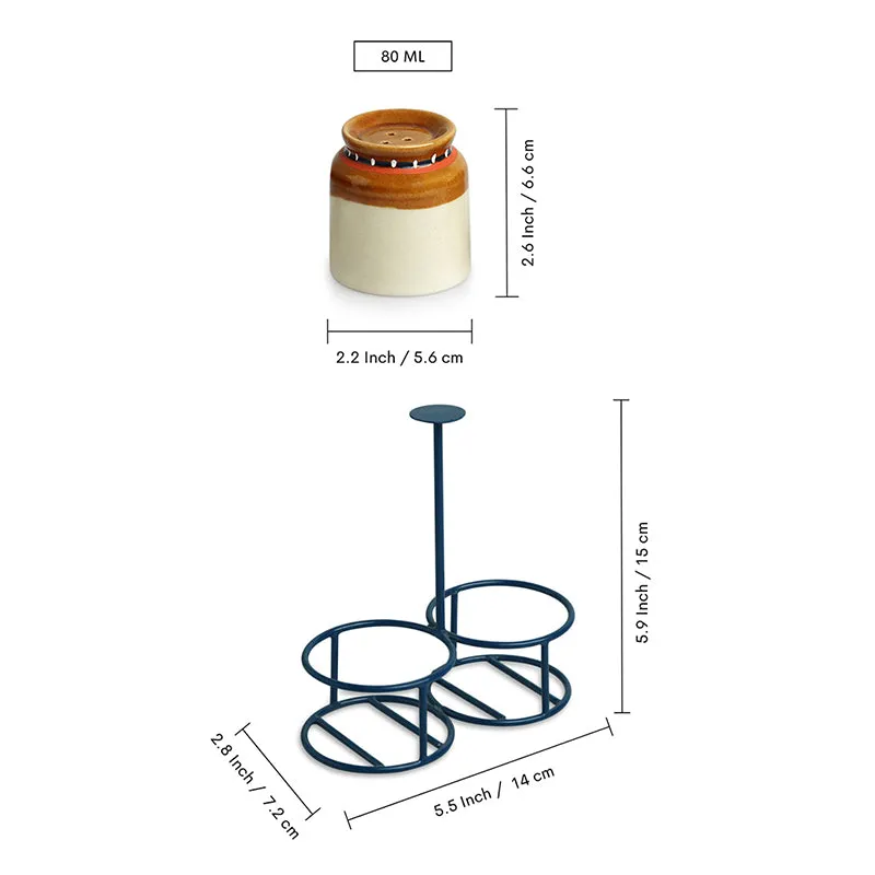 Bharani Ceramic Salt & Pepper Shaker With Iron Holder (80 mL Each) - Three Piece Set media 7