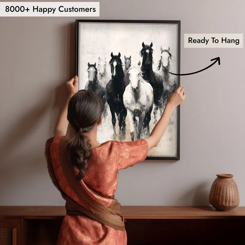 Charcoal Horse Stampede Wall Painting With Black Frame media 8