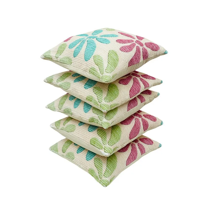 FloralGrace Cushion Cover (Teal, Maroon) - Set Of Five media 5