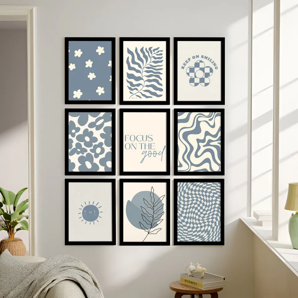 Linea Contemporary Blue Abstract Wall Art - Set Of Nine media 7