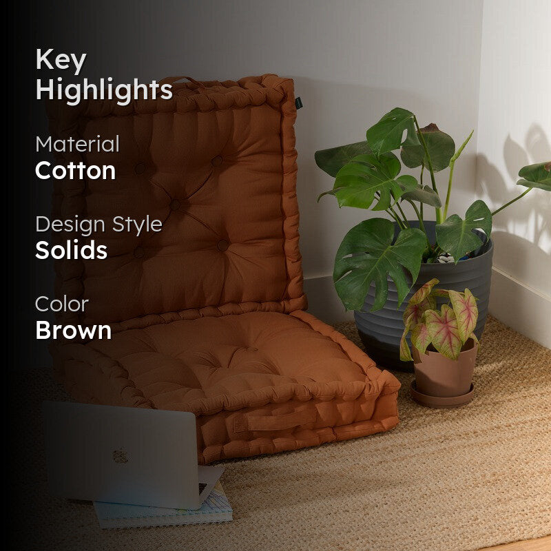 Fluffscape Solid Cotton Floor Cushion (Brown) - Set Of Two media 2