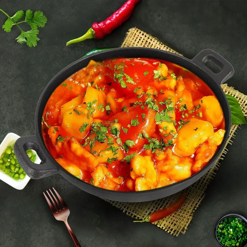 Solara Cast Iron Round Kadhai Without Lid - 2800 mL/12 Inch media 1