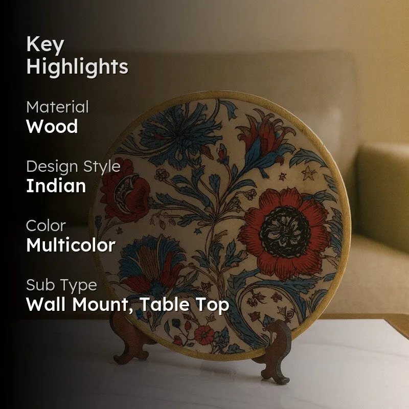 Classic Floral Wooden Wall Plate with Stand media 2