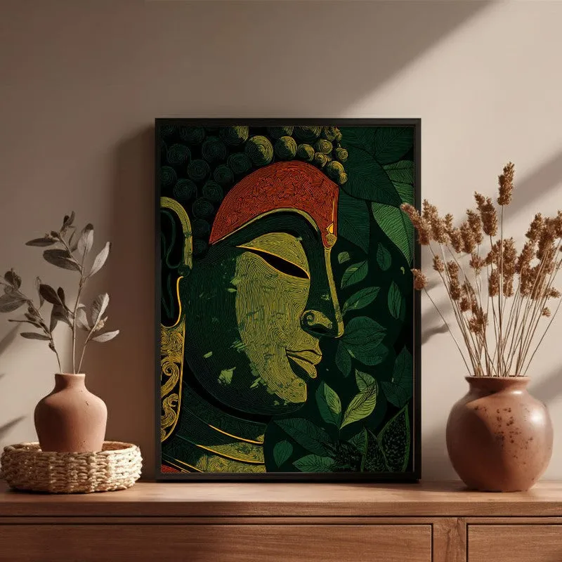 Buddha Of Green Serenity Archival Paper Wall Painting With Black Frame media 6