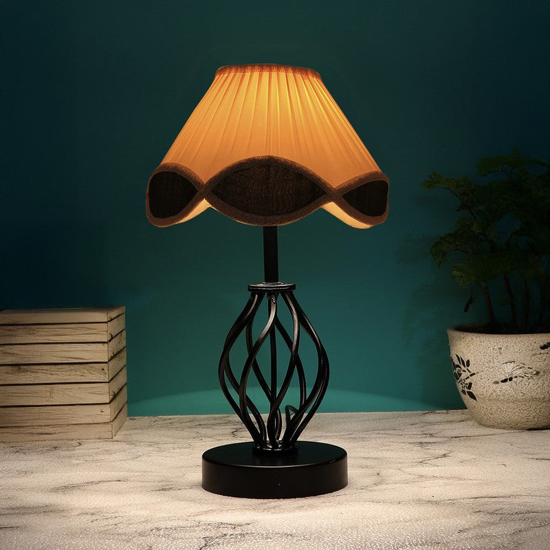 Auralirae Cotton Table Lamp With Wooden Base - Ivory