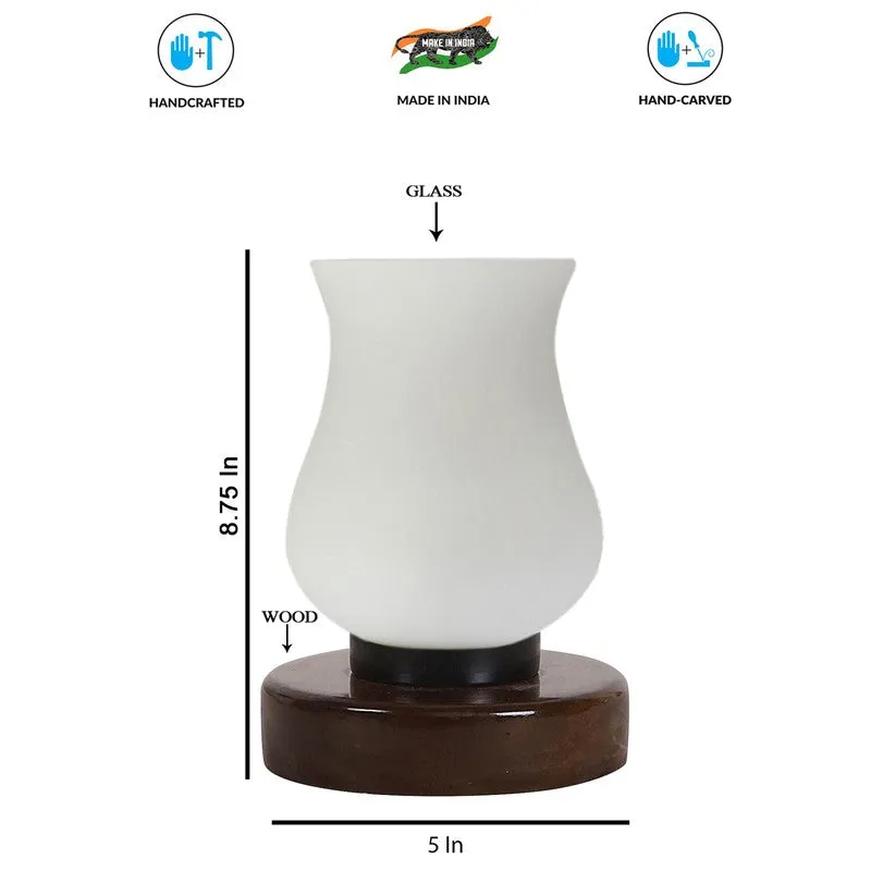 Glassiva Glass Table Lamp With Wooden Base - White media 8