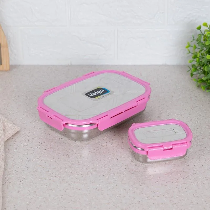 Vidora Pink Stainless Steel Lunch Box (775/150 mL) - Two Piece Set media 4