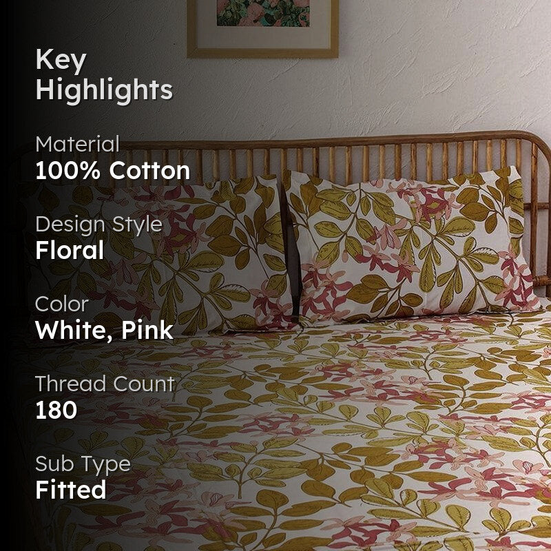 Moringa Cotton Bedsheet (Pink) - 180 TC media 2