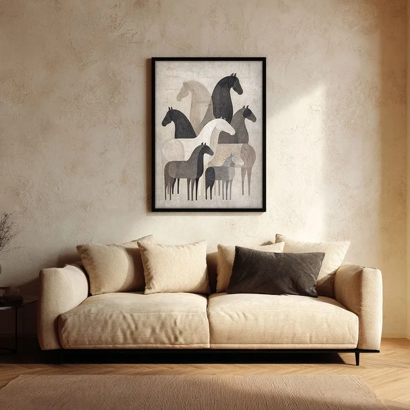 Abstract Horse Collective Wall Painting With Black Frame media 1