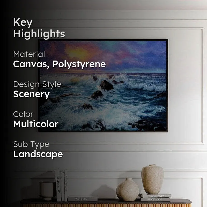 Moonbeam Sunset Canvas Wall Painting - Black Frame media 2