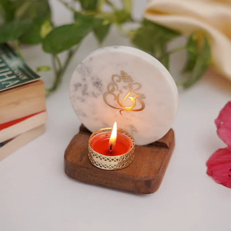Ganesha Marble Religious Accent With Tealight Candle Holder media 5
