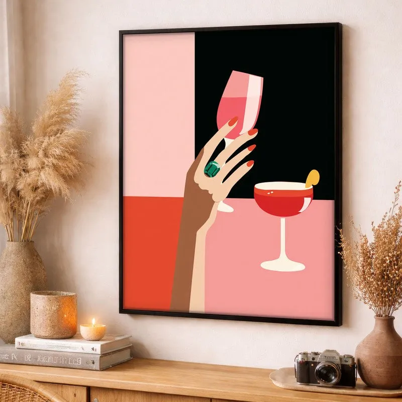 Vintara Wine Sip Illustration Canvas Wall Painting With Black Frame media 3