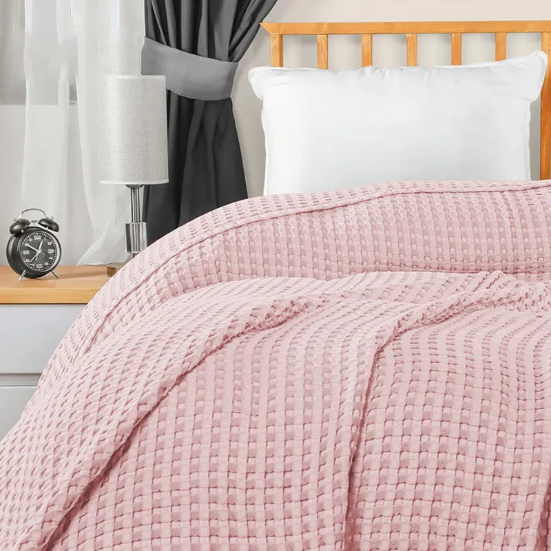 Urban Space Waffle Cotton Blanket (Blush Pink) - 250 GSM media 4