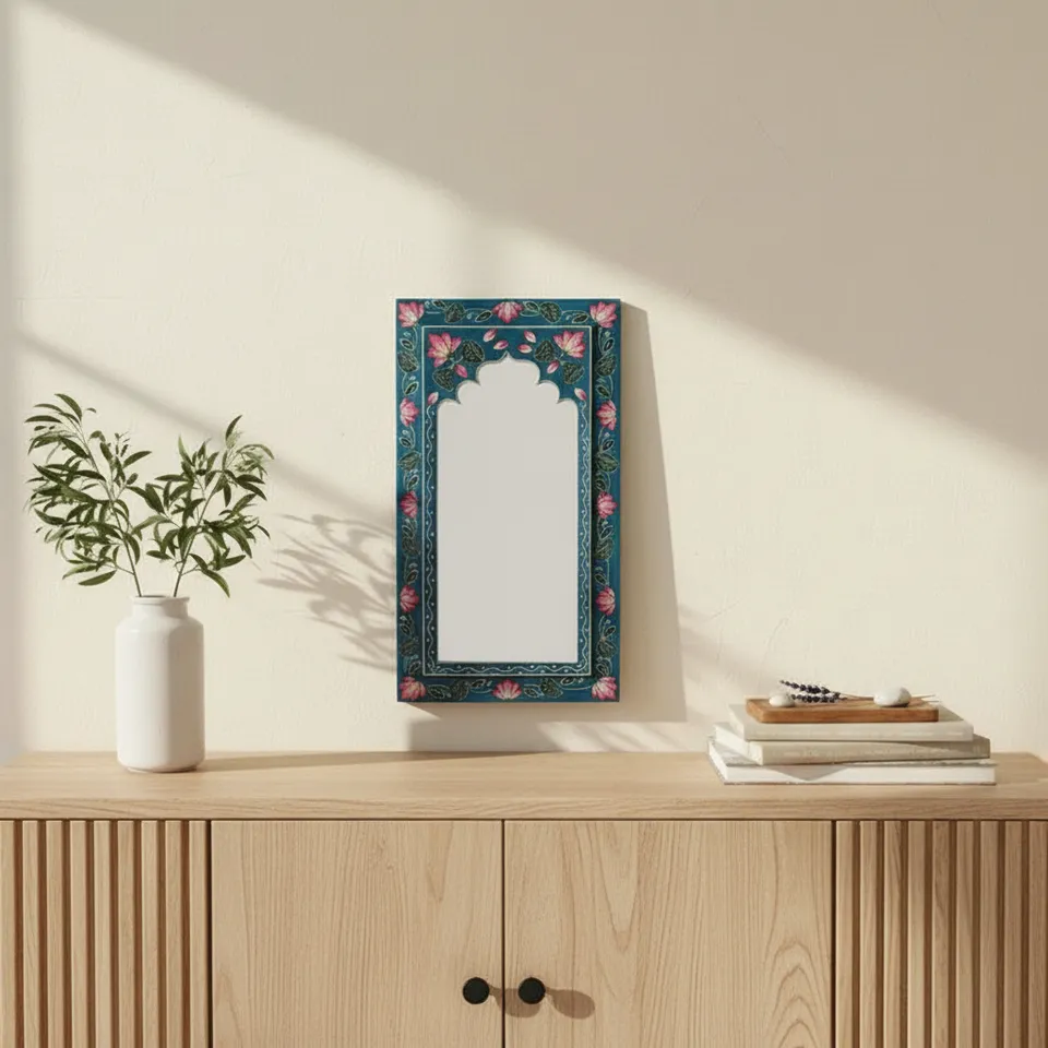 Decorative Wooden Wall Mirror -Blue media 1