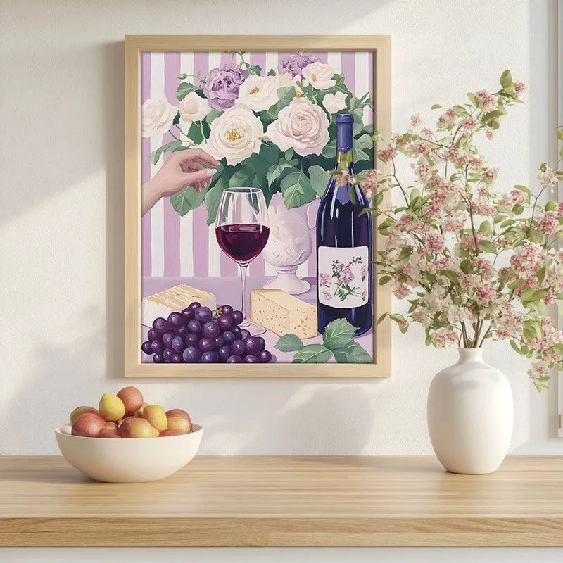Floral Wine Archival Canvas Wall Art - Brown media 1