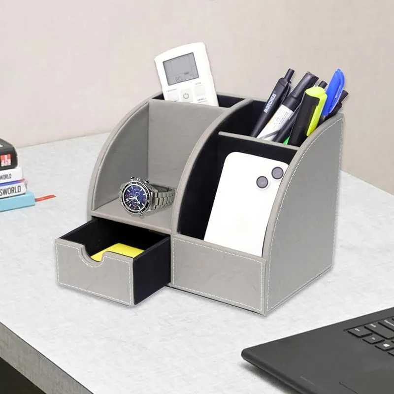 Sorrell Faux Leather Desk Organiser - Grey media 6