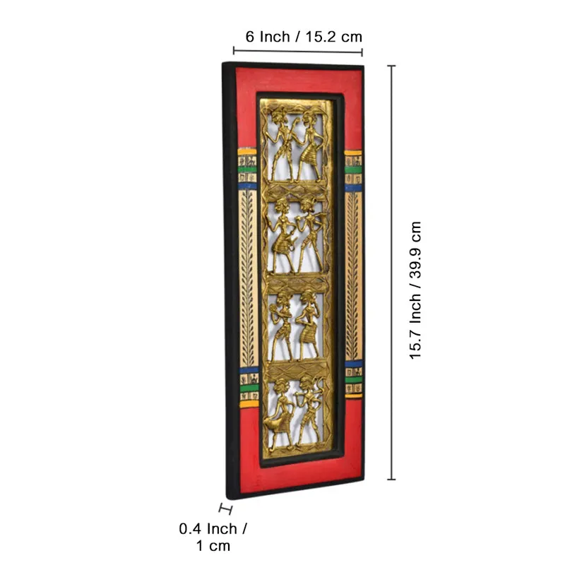 Praakriti Dhokra Hand Carved Brass & Pine Wooden Wall Accent media 5