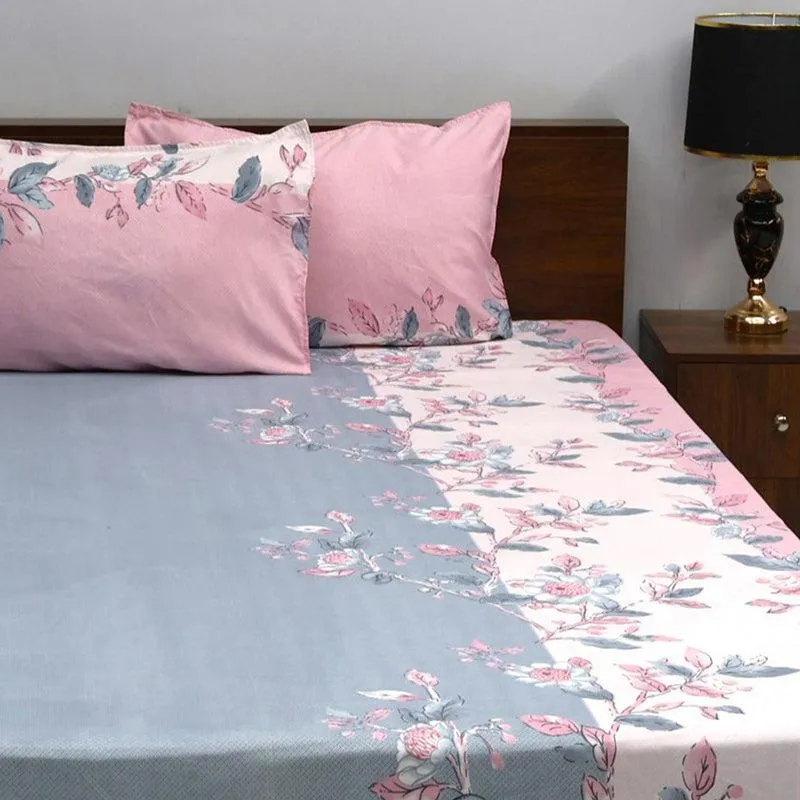 Dayita Floral Microfiber Bedsheet (Pink & Blue) - 110 GSM media 1