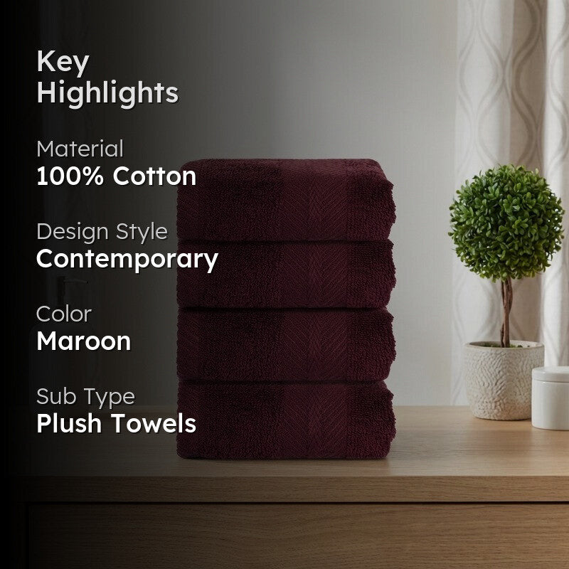 PlushAura Cotton Face Towel (Maroon) - Set Of Four media 2