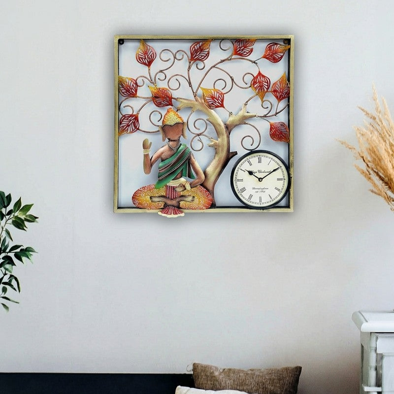 Buddha Tree Frame Artwork Metal Wall Clock